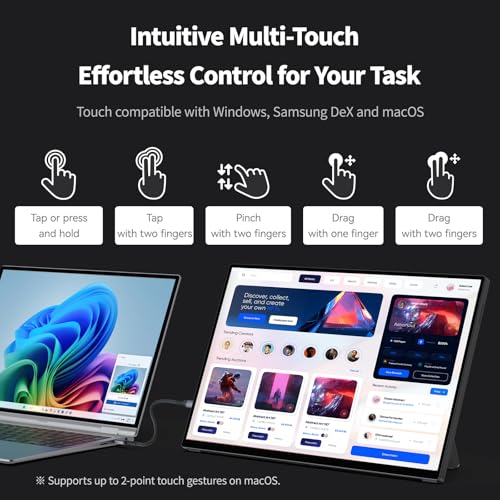 Image of Intehill 16 inch 2.5K Touchscreen Portable Monitor, 120Hz Portable Gaming Monitor w /HDR & Freesync, 16:10 Display with Full Laminated Tempered Glass, Touch Screen Travel Monitor for Laptop, T16KB (Black)