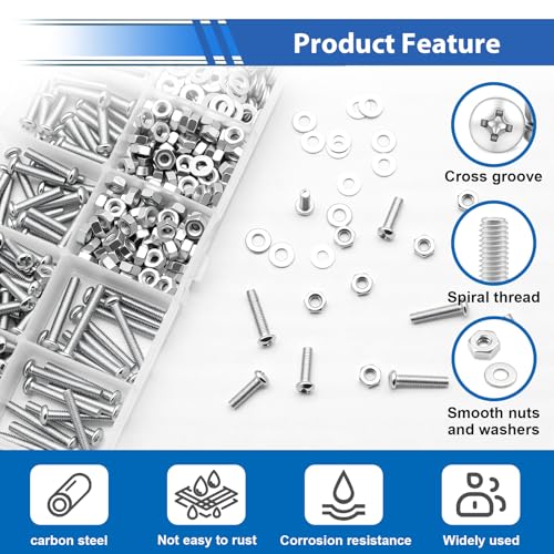 smseace 516Pcs Nuts and Bolts Assortment Kit 21-Sizes M3/M4/M5/M6 Nut Bolt Washer Assortment Kit for Machinery, Furniture, Automotive, Motorcycle Repairs