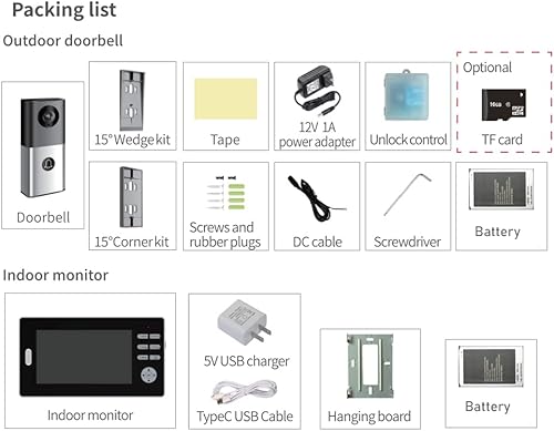 Miniatura 8 de KoxSmar 24G HD 7 pulgadas de video inalámbrico intercomunicador sin wifi timbre de puerta HD kit de cámara compatible con desbloqueo monitoreo