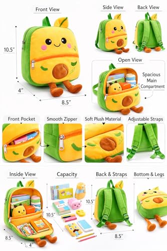 Image of Cartoon Plush Kids School Bag 2-6 Years | Soft Toy Backpack for Boys & Girls | Toddler Nursery Preschool Bag | Lightweight Adjustable Straps