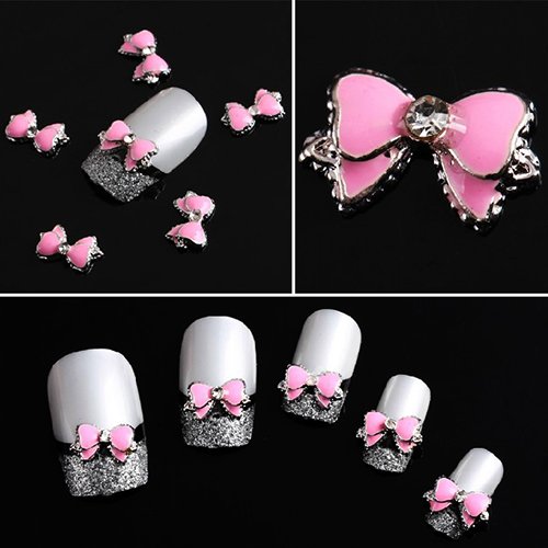 balloonbobo 10Pcs 3D Alloy Faux Rhinestone Pink Bow Tie Butterfly Nail Art Decoration Tool Beauty Stickers DIY