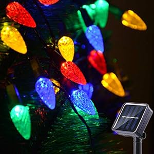 2 Pack Solar Christmas Lights Outdoor C6 Strawberry String Lights, LED Christmas Fairy Lights 50 LEDs Solar Operated Rechargeable Garden Lights for Christmas Tree, Holiday, Arbor Decor(Multicolor)