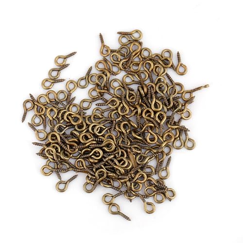lvifloae 200PCS Eye Pins Eyepins Alloy Thread Screw Eye Hooks Small Screw Eye Pins, Mini Metal Eye Pins Hooks Eyelets Screw Peg Threaded for Jewelry Making Findings DIY Crafts (Bronze)
