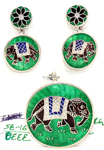 Pendientes de plata 925 hechos a mano Rajasthan Gems Meena con esmalte de oro E751 2