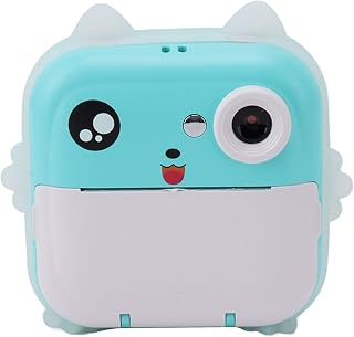 Zudoo Câmera de impressão digital para crianças, 24 MP, tela colorida de 2,4 polegadas, 5 V, automática, 1080p, 720p, câmera de impressão digital para crianças 800 mAh com 3 rolos de papel de impressão para crianças (azul verde)