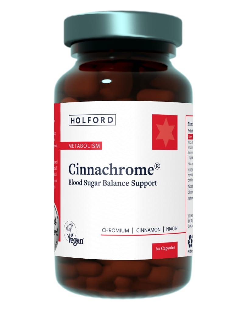 Patrick HOLFORD Cinnachrome/Blood Sugar Balance Supplement/for Weight Management Support/Cinnamon 3000mg, Chromium 405ug, Niacin/Naturally Sourced / 60 Capsules/Vegan/for Women & Men
