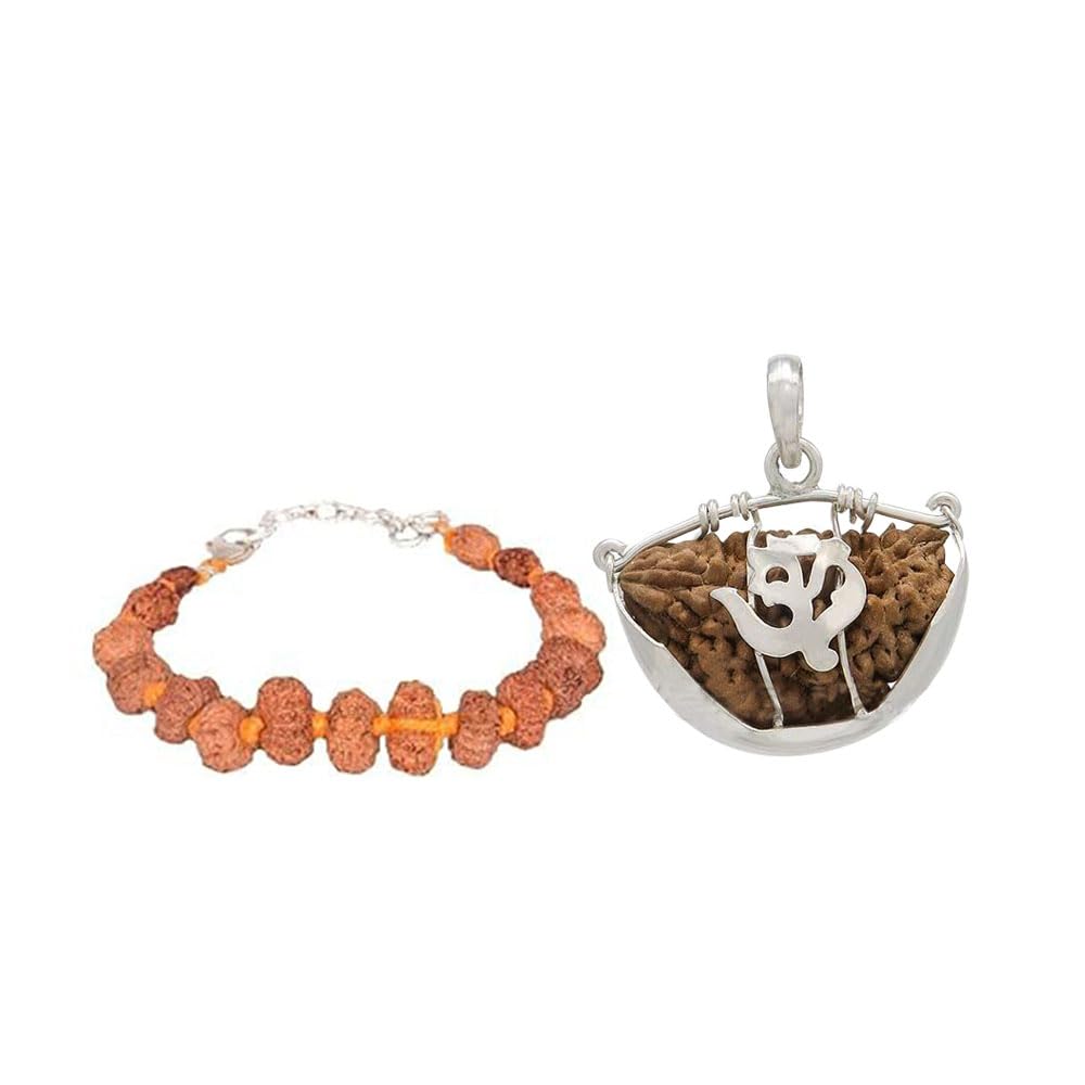 Vedic Vaani Certified 1-14 Mukhi Siddhi Java Rudraksha Bracelet | 1-Face Ek Mukhi Ganesha Vighnaharta Rudraksh Locket (Pack of 2)