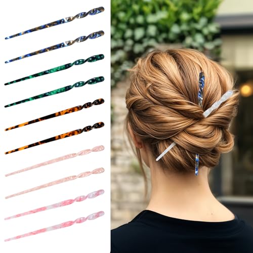 10 PCS Vintage Leopard Print Hairs Stick, Acetate Hair Sticks for Women Retro Chinese Hair Chopsticks, Tortoise Shell Hairpin Vintage Hairs Pin for Buns Women Girls HairAccessories - Thumbnail 5