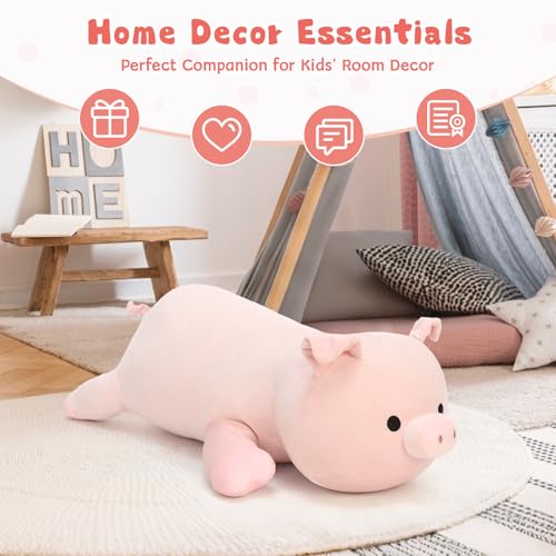 Image of MaoGoLan Pink Pig Plush Pillow- 24 inch Giant Pig Stuffed Animal Body Pillow, Soft Piglet Stuffy Plushie Hugging Pillow for Kid Girl Boy & Adult, Perfect Piggy Birthday Gift, Baby Shower Party Favor Decor