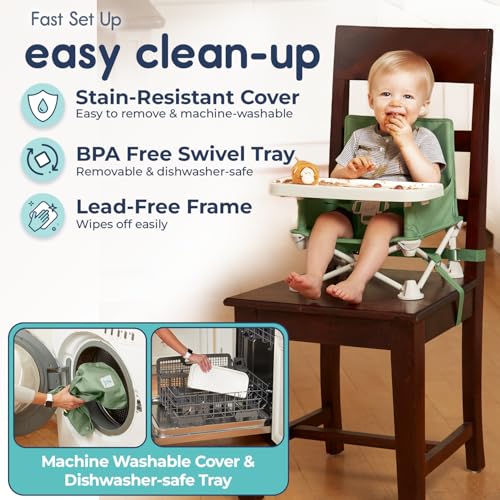 Image of Hiccapop OmniBoost Travel Booster Seat with Tray for Baby | Folding Portable Baby Booster Seat for Dining Table, Camping, Beach, Grandma's | Tip-Free Design Straps to Kitchen Chairs - Booster Chair