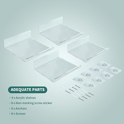 Vista 4 de Estantes flotantes de acrílico, estante de pared transparente de 8 x 6 pulgadas, estantes pequeños para plantas, soporte de exhibición de fotos y 8