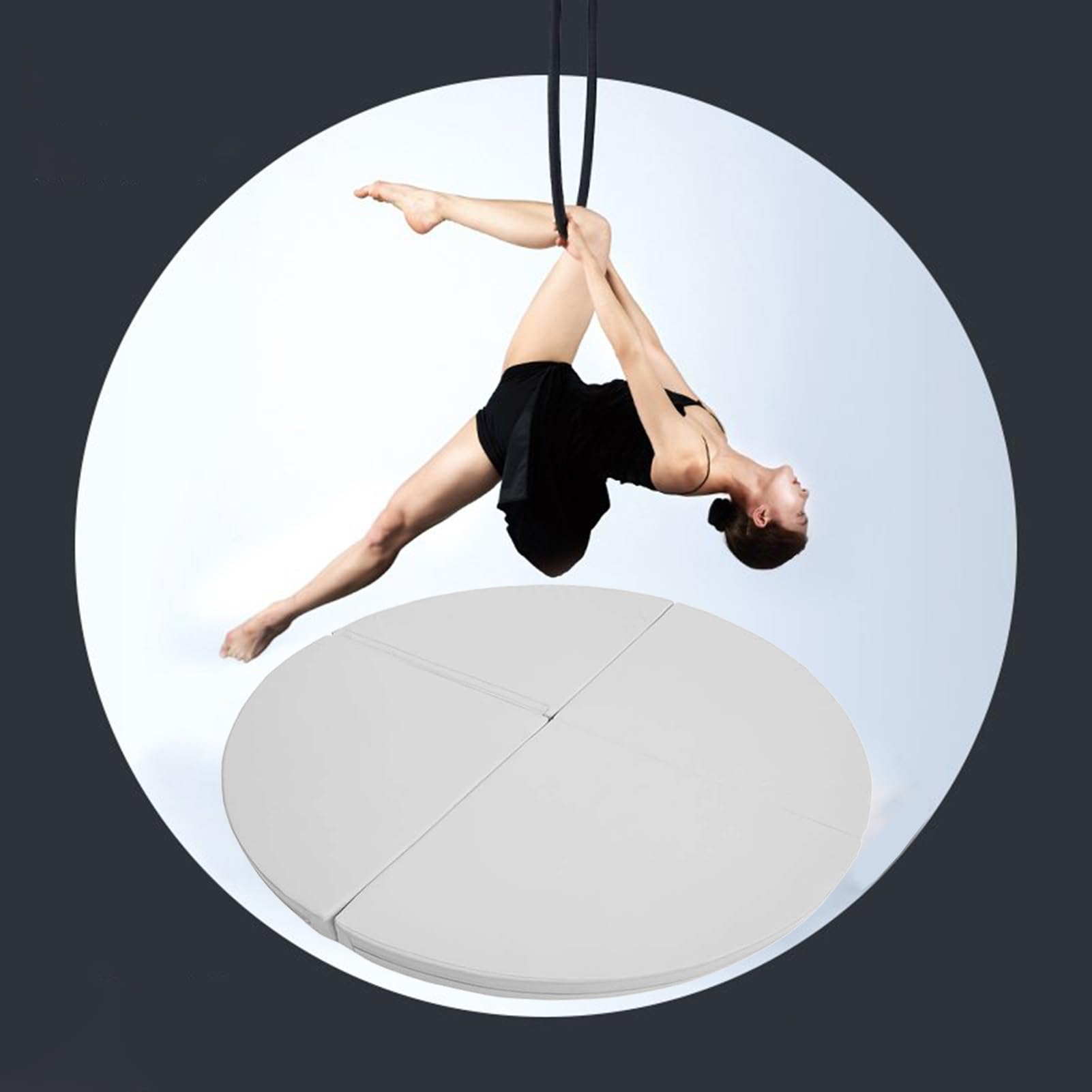 ASerZenith Safety Aerial Yoga Ring/Pole Dance Mat Thickened, Metal Lyra Hoop Pole Crash Mat, Adult Kids Fitness Stripper Pole Mat Foldable, Yoga Mat,White-160cmx3cm