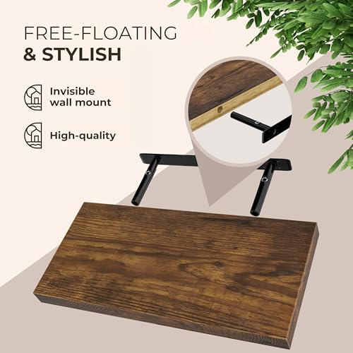 CASARIA® Set of 2 50cmx23cm Dark Oak Finish Floating Shelf Including Bracket | Wall Shelving Living Room Kitchen Bedroom Office | 38mm Thick | Hidden Wall Fixing | 15kg Capacity MDF - Image 6