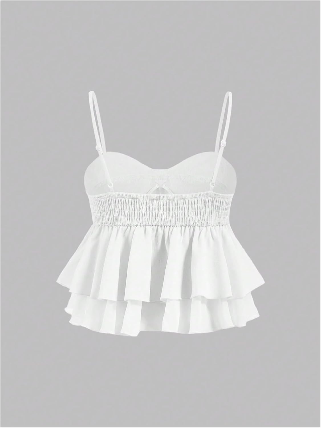 SHENHE Women's Bow Ruched Bust Tiered Ruffled Smocked Cami Top Peplum Babydoll Top - Image 2