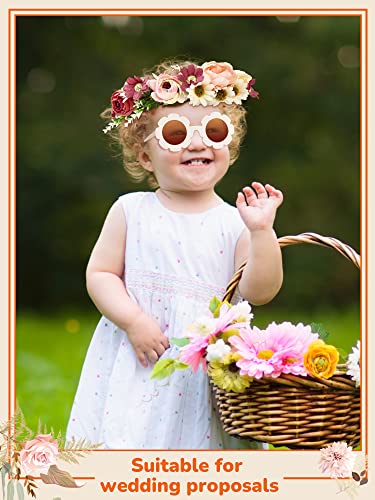 4 Pcs Flower Crown And Girls Sunglasses Set Includes 2 Bridal Rose Headpiece Flower Headband And 2 Flower Glasses Flower Girl Gifts For Kids Wedding Maternity Photo Props #TOP4
