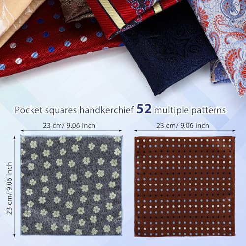 Image of 52 Pcs Pocket Squares for Men Soft Silk Handkerchiefs for Suit Accessories Wedding Business Banquet 9.06 x 9.06'', 52 Styles
