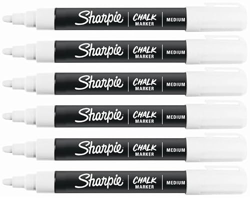 Image of Sharpie Chalk Marker Pens | 6 Pack | Medium Point, Bullet Nib | For Black Boards, White Boards, Light Boards, Plastic, Metal, Glass & More | White | Loose in Plain Packaging