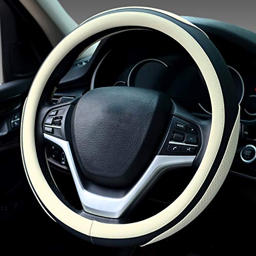 Didida Steering Wheel Covers Soft Matte Microfiber Leather Non-Slip Sweat-Absorbent for Women Men Universal 15 Inch Car Decoration (White)