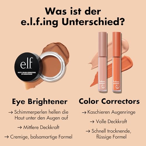 e.l.f. Putty Farbkorrigierender Augenaufheller, Mittlere Deckkraft, Aufhellender & feuchtigkeitsspendender Unteraugen-Farbkorrektor, Vegan & tierversuchsfrei, Light/Medium