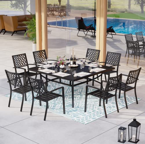 Mfstudio 9 Pcs Outdoor Patio Dining Set, 8 Metal Chairs And 1 Square Dining Table With 1.57" Umbrella Hole Furniture Sets For Lawn Backyard Garden #TOP7