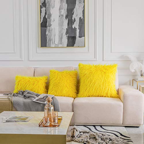 yellow fuzzy throw pillow