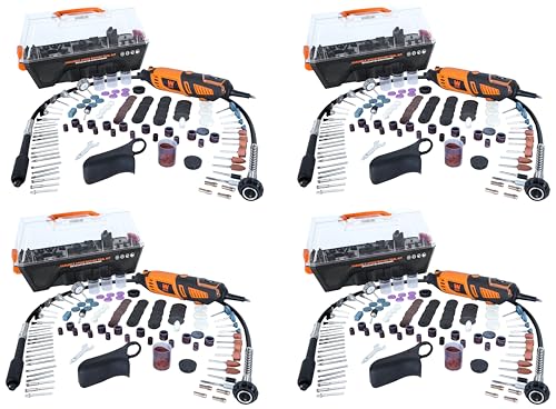 Image of WEN 23190 1.3-Amp Variable Speed Steady-Grip Rotary Tool with 190-Piece Accessory Kit, Flex Shaft, and Carrying Case, Multicolor,(Pack of 4)
