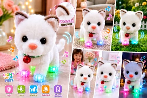 Image of Interactive Walking Talking Cat Toy Battery Operated Cute Plush Kitty with LED Light Sound Music Moving Soft Stuffed Pet Toy for Kids Boys Girls Birthday Gift