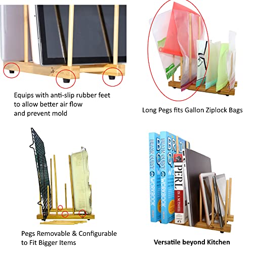 Altcooking Hub Bamboo Plastic Bag Drying Rack & Bamboo Bottle Brush - Multipurpose Dish Drying Rack For Silicone Reusable Bags, Baby Bottles, Water Bottles, Plates, Wine Glasses #TOP4