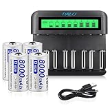 CITYORK LCD Universal-Ladegerät, für Akkus 8 AA/AAA oder 4 C/D, unabhängiger Ladekanal durch Schnellladegerät - mit 4 * D-Zellen 8000mAh NI-MH Akkus