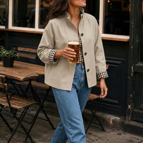 Cropped Trench Coat for Women Ruffle Trench Coat Single Breasted Jackets - image 3