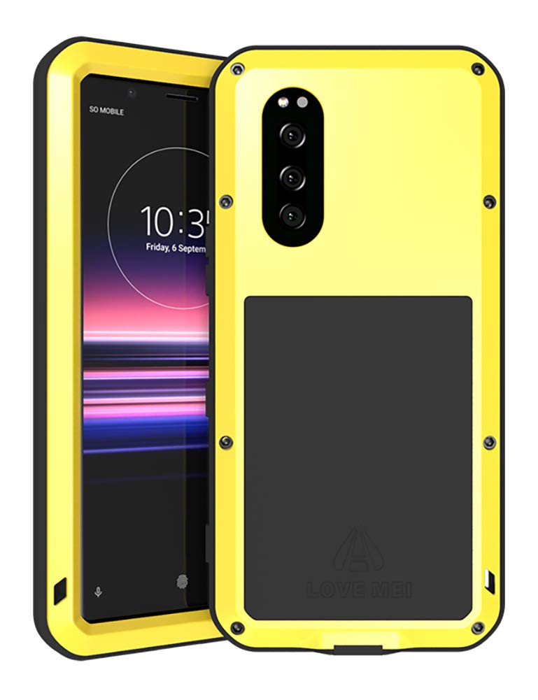 FONREST Tutto Il Corpo Custodia per Sony Xperia 1 II 6,5-Pollice, Love Mei Antiurto All'aperto Ibrido Alluminio Metallo Antipolvere Cover con Vetro temperato, Supporta la Ricarica Wireless(Rosso