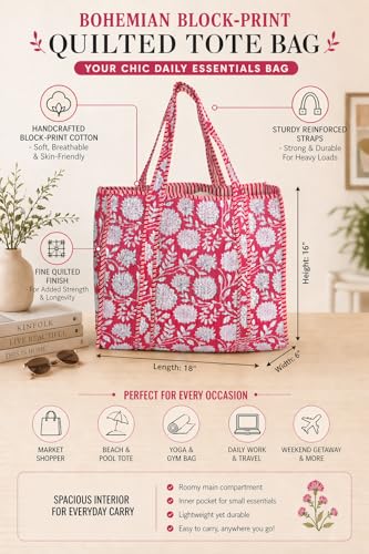 Image of Cotton Tiger Block Print Tote Bag, Indian Handmade Shopping Shoulder Bag, Unisex Market Daily Use