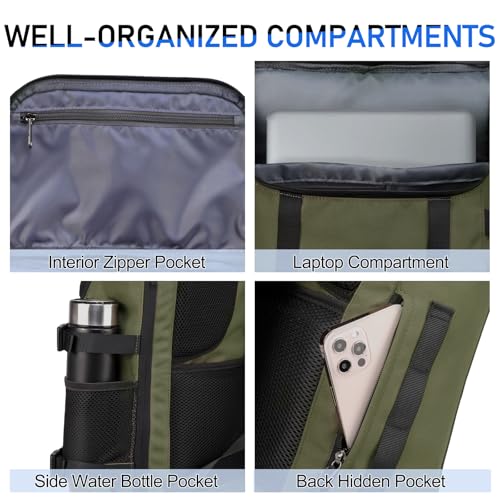Sac à dos roll top vert militaire extensible de 33L pour ordinateur 15,6 pouces - 3