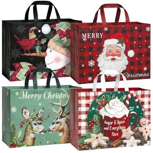 STYPOP 12 Pack 17 Extra Large Christmas Gift Bags Reusable Non-Woven Christmas Tote Bags with Handles Perfect for Xmas Gift Wrap/Party Favor Supplies 16.9 12.6 6.8