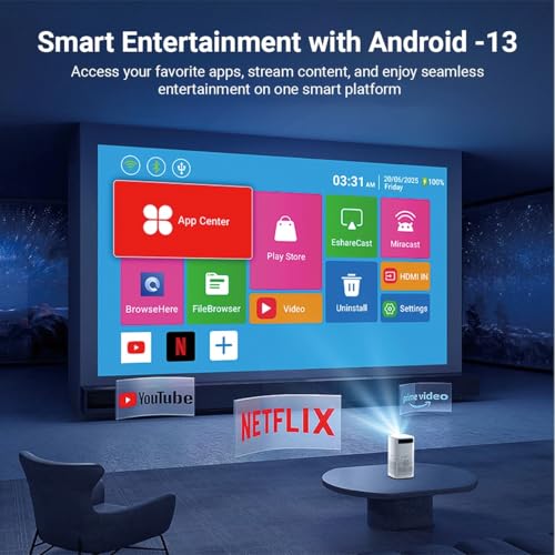 Image of XElectron PocketBeam Android 13 Portable Smart Projector, Built-in Battery, 2hr Playtime, 1080p Support, 6000 Lumens, 150 inch Screen, OTT Apps (Netflix, Prime, YouTube), Miracast, WiFi, BT, HDMI