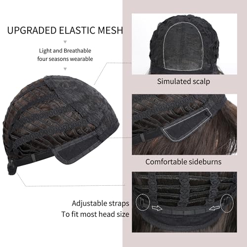 image for VCKOVCKO Short Wavy Bob Wigs With Air Bangs Women's Shoulder Length Cu