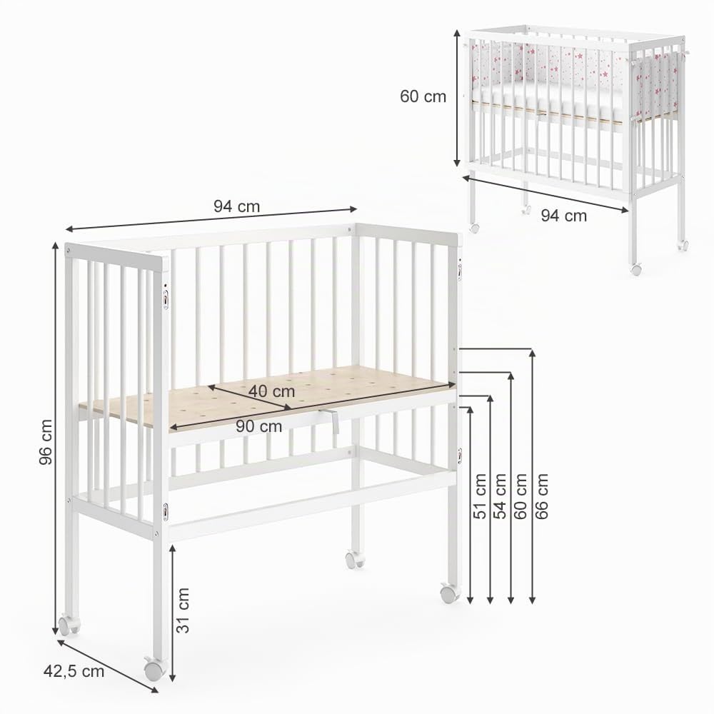 VitaliSpa Lettino da attaccare al letto Sophie, Bianco, 94 x 42.5 cm