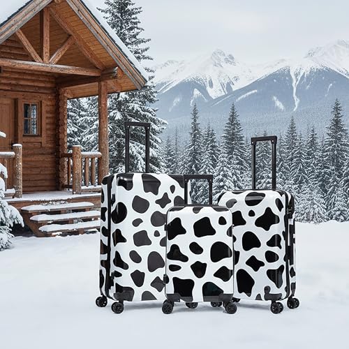 Image of InUSA Cow Print Luggage with Spinner Wheels | Durable Lightweight Hardside Suitcase | Travel Bag with Handle and Trolley | (20in, 24in, 28in) 3 Piece Set