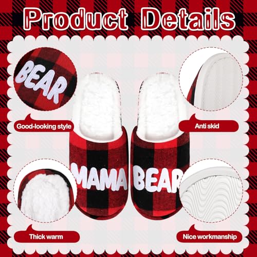 Geyoga Mother's Day Buffalo Plaid Slippers Plush Warm Mama Bear Slipper for Mom Women Bedroom Christmas Gift3