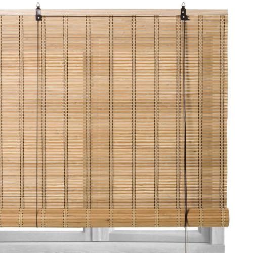 LOLAhome Estor Enrollable de Láminas de Bambú Natural de 120x250 cm. Sujeción a Pared o Techo. Limpieza Fácil con Paño Húmedo. Diseño Natural para Puertas.