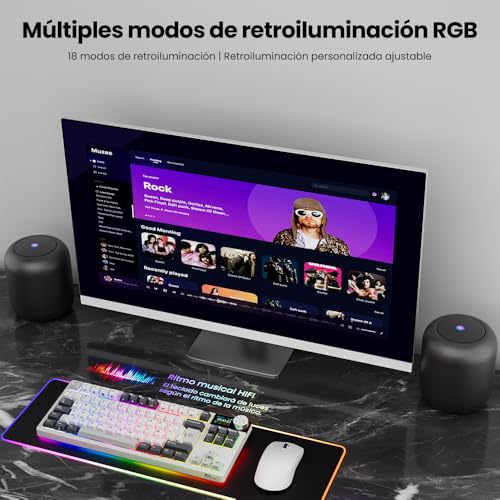 RK Royal KLUDGE RK S85 -Teclado Mecánico Español -Teclado Inalámbrico Gaming 80% -ISO-ES- Bluetooth/2.4G/USB-C- Hot Swap- Pantalla LCD- RGB-Mac/Windows-Mod. White Night/Switch Táctil Beige(Brown). - imagen 6
