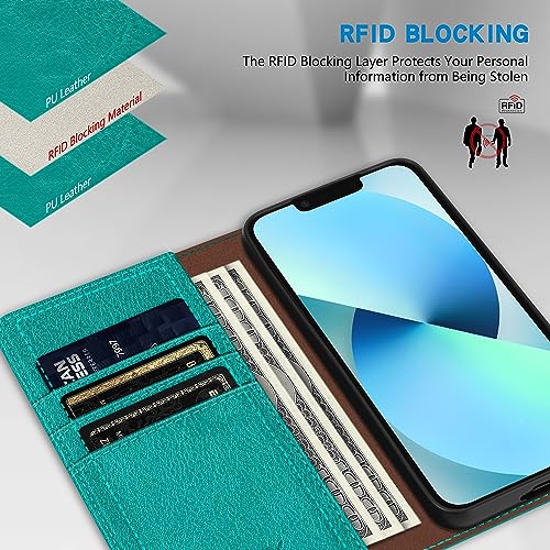 Image of ZZXX for iPhone 13 Wallet Case Strong Magnetic 6.1 inch,Lake Blue