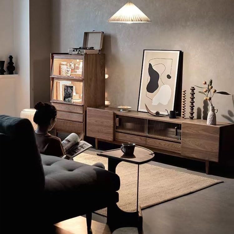 Bufetera Japanese Style Glass Drawer Chest Black Walnut Dining Room Sofa Side Furniture Storage Living Bedroom Decoration