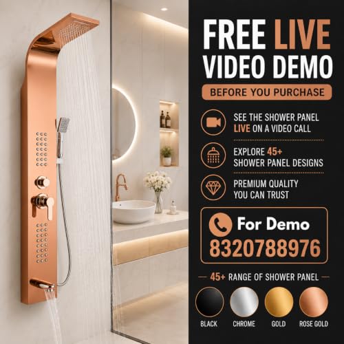 Image of ZeeCry Shower Panel Thermostate Stainless Steel 5 in One, Tower System, Rainfall Shower, Body Massage Spray, 3 Function Hand Shower (Rose Gold)