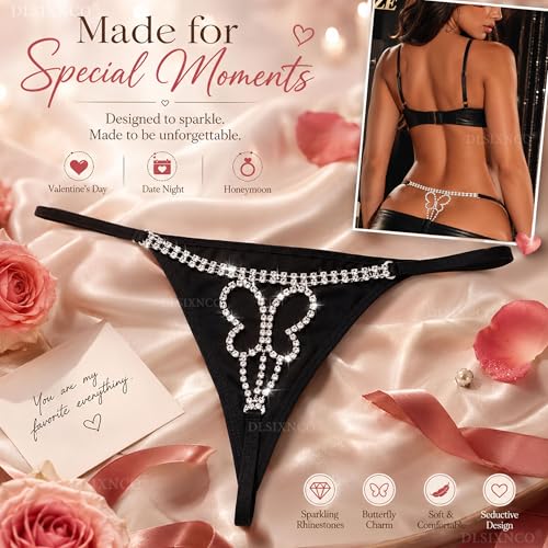 Image of Chain Thong Underwear for Women, Adjustable Rhinestone Panties | Adjustable waist strap, rhinestone chain design, G string underwear style, sparkly body jewelry for party clubwear outfits