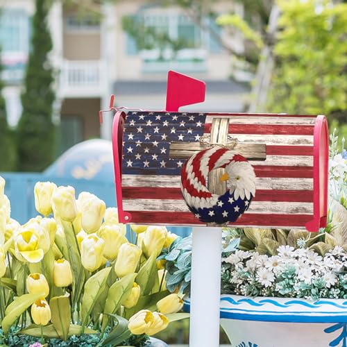 Image of USA American Flag Patriotic Mailbox Covers Magnetic Independence Day Mailbox Wrap Standard Size 18 X 21 4th of July Memorial Day Decorative for Home Outdoor Garden