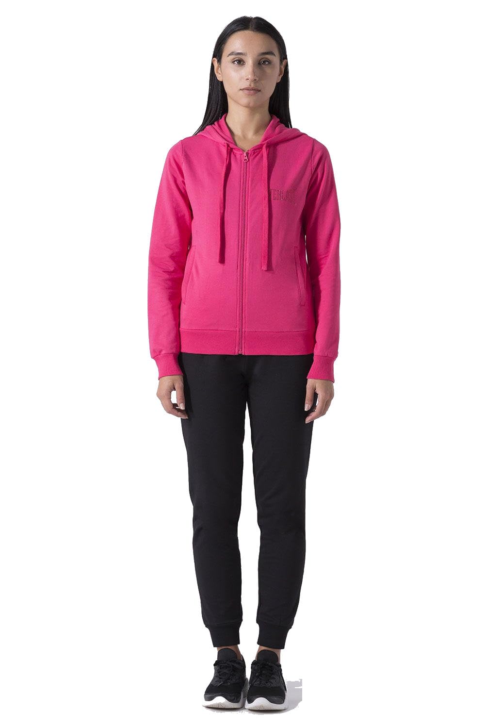 Everlast tuta da ginnastica per donna completo sportivo in cotone felpato set per sport e tempo libero o palestra (IT, Testo, L, Regular, Regular, Fuxia/Nero cappuccio)