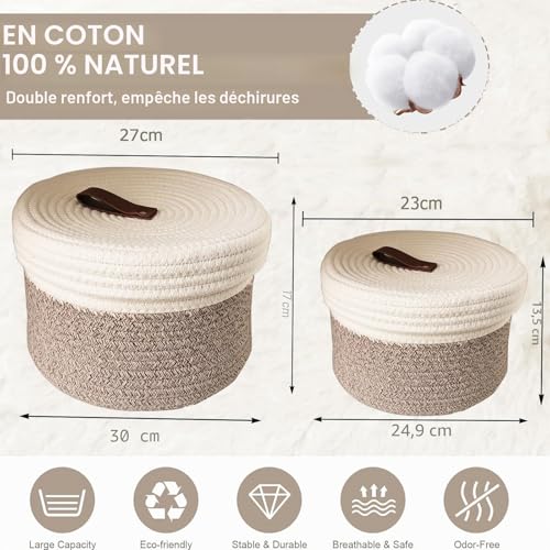 Panier de rangement avec couvercle anti-poussière blanc brun