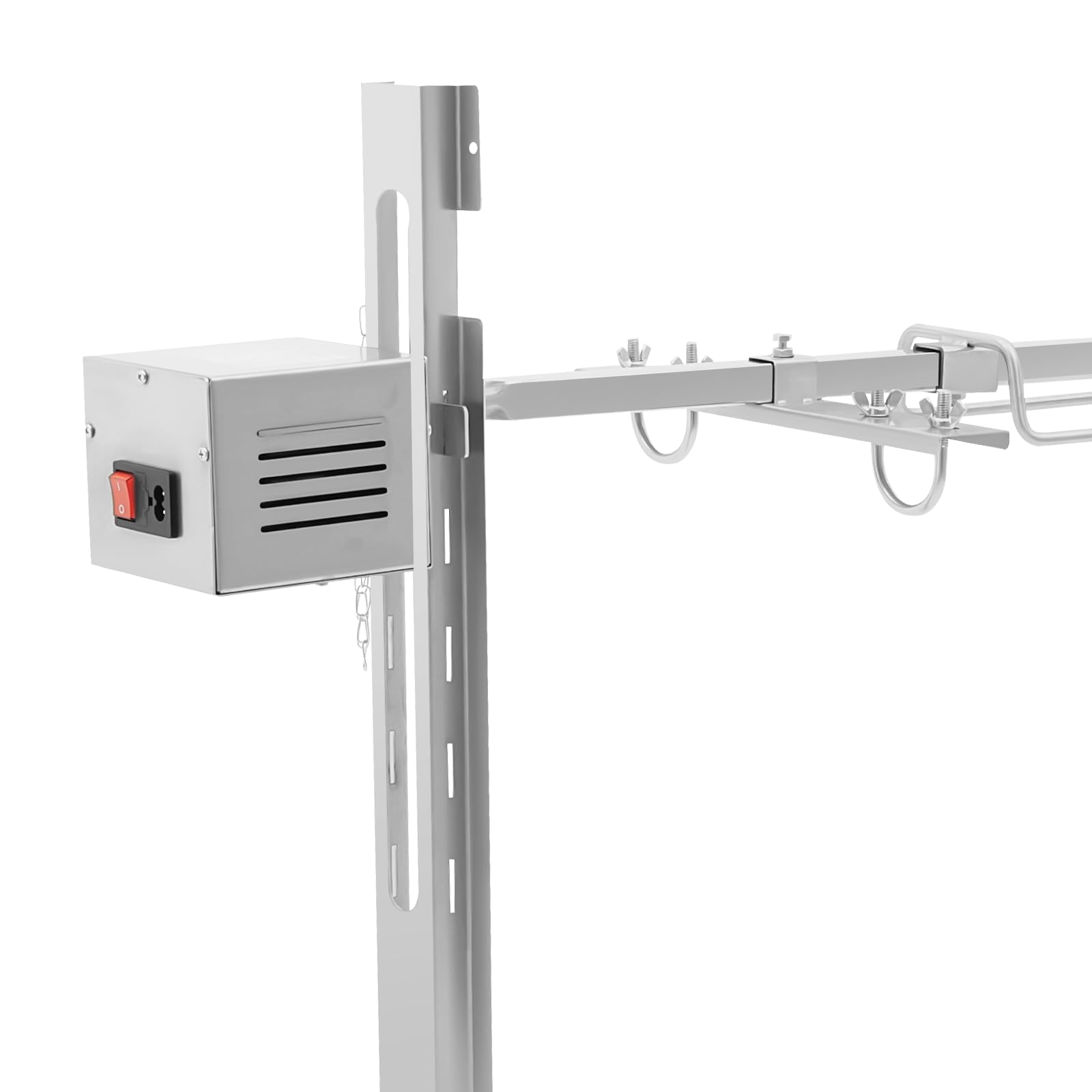 Grill ze stali nierdzewnej, 134 cm, z silnikiem, nośność 40 kg, z regulacją wysokości, grill rożen ze stali nierdzewnej, rożen do kurczaka, dla 30 osób, na ognisko, kemping