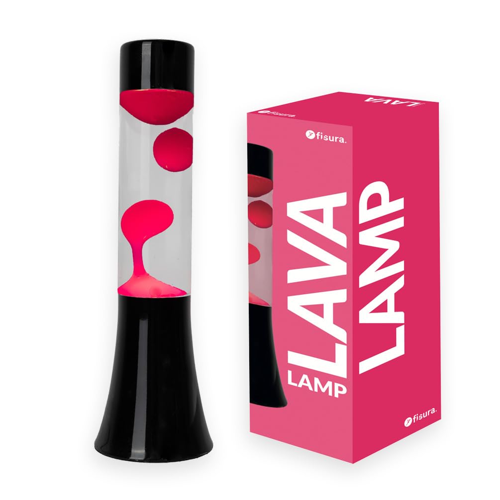 Fisura - Pink lava lamp. 30 cm lava lamp with black base, pink lava and transparent liquid. Relaxing effect lamp. Measurements: 9 x 9 x 30 cm